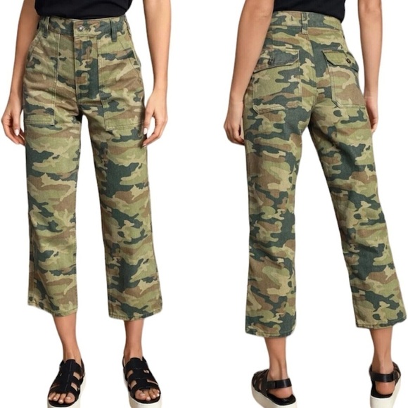 Free People Pants - Free People Jeans Camo Remy Cropped Wide Leg High Rise